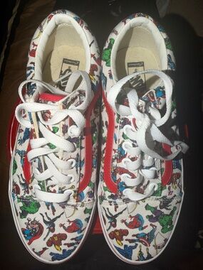 Vans x Marvel White Sneakers with Red Logo